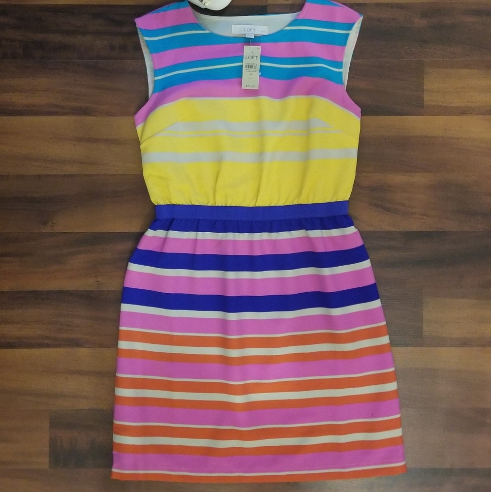 Ann Taylor LOFT cheerful color stripe dress 2p NWT - Picture 2 of 8